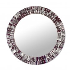 Silver Mosaic Glass Round Wall Mirror 'Fractal Glare' Artisan-made NOVICA India   382541942360